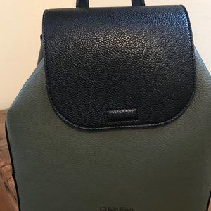 NWOT Calvin Klein Leather Backpack--Black & Olive Green
